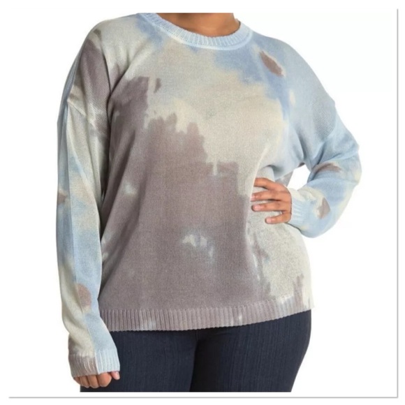 Fate Sweaters - FATE Tie Dye Crew Neck Sweater Lightweight Knit Sz 3X Viscose Blend Sheer NWT